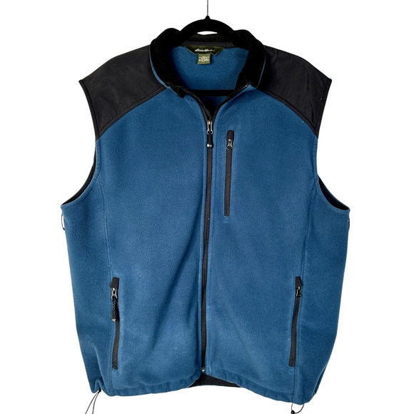 Eddie Bauer Men's L Full Zip Fleece Vest $119 Pockets Warm Jacket Blue Black EUC - Picture 1 of 5